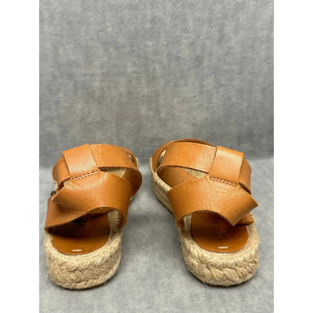 Soludos Espadrille Sandals‎ Tan Leather Ankle Strap Platform Jute Womens 5